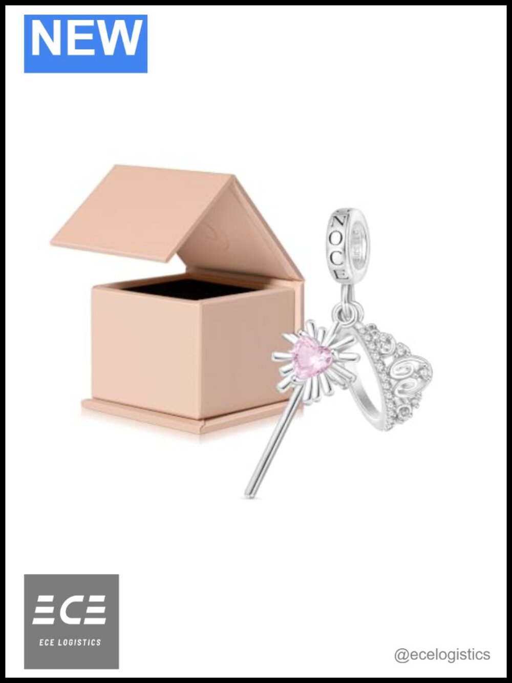 Sterling Silver Wicked Glinda Crown Wand Dangle Charm for Bracelets